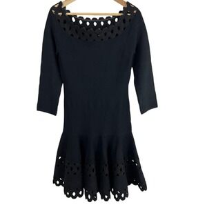 EMPORIO ARMANI Madonna Black Knit Perforated Dress Size 42
